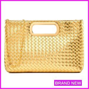 PU Leather Woven Evening Clutch Purse with Detachable Chain Strap
